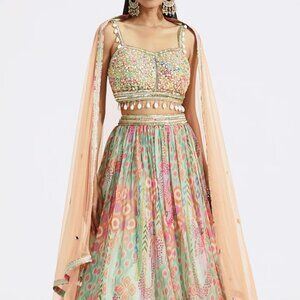 NWT Basanti Kapde Aur Coffee Multicoloured Lehenga Set in Size XS